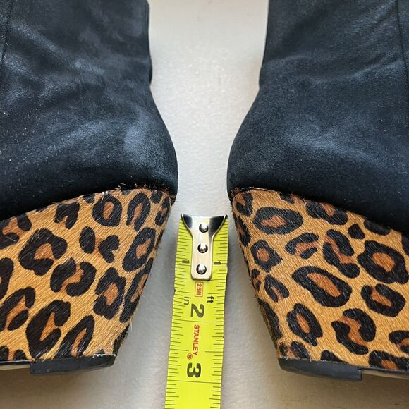 Donald J. Pliner Jae Black Suede & Leopard Calf Hair Wedge Bootie Ankle Boot 8.5 - Picture 9 of 15